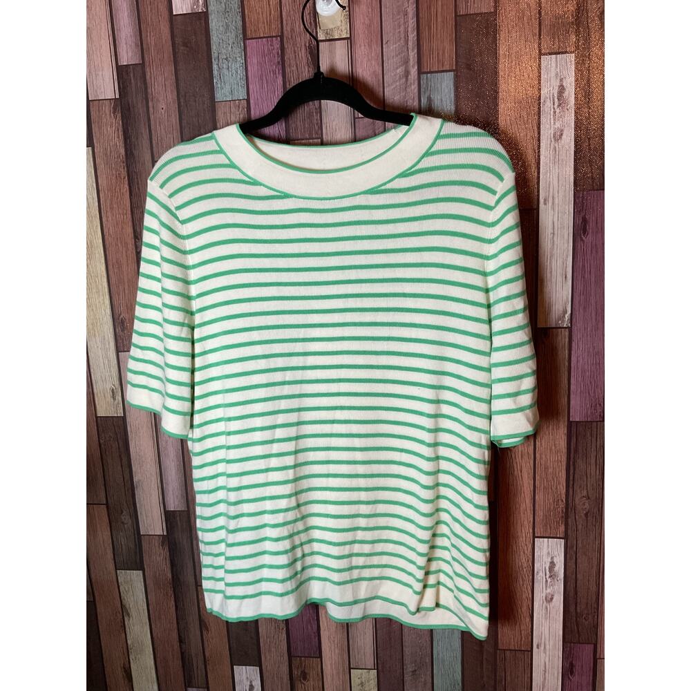 Talbots Green White Stirped Short Sleeve Top Women’s Size XL Petite XLP EUC